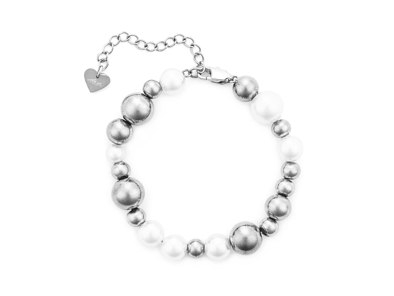 Bracciale in acciaio con perle e sfere