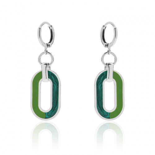 Orecchini in bronzo argentato con smalto verde