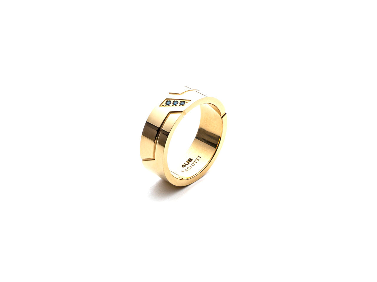 Anello acciaio con Linee Geometriche e zirconi blu colore oro