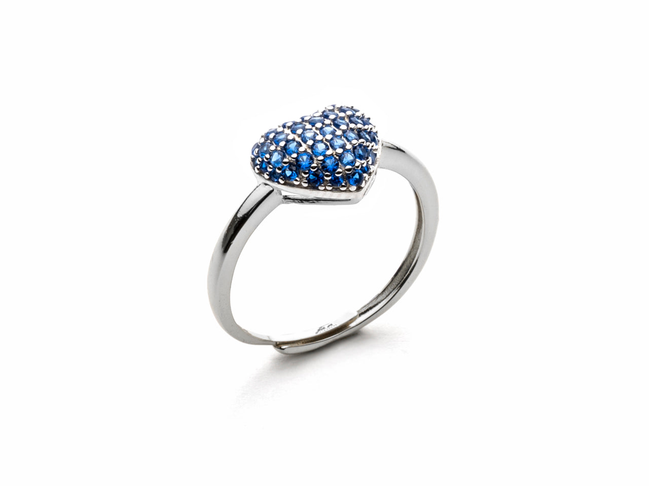 Anello cuore con pavè blu