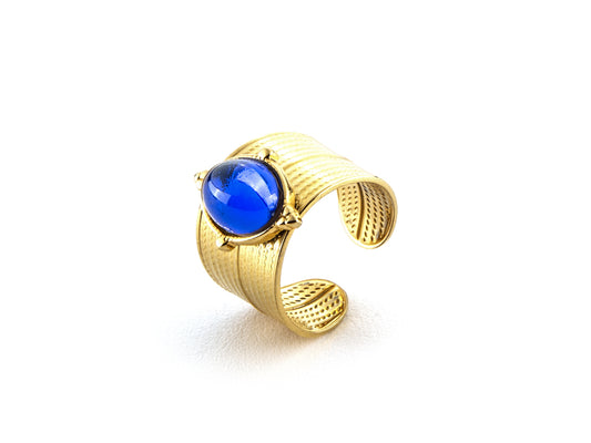 Anello Gitana base dorata pietra blu