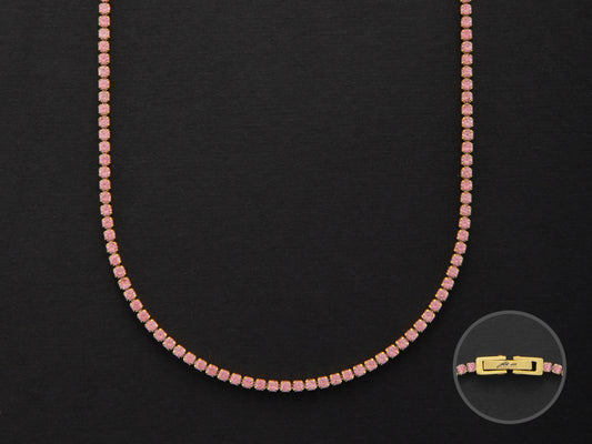 Collana Tennis oro e pietre rosa