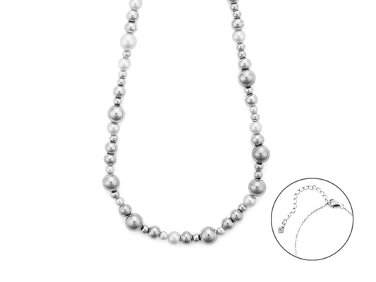 Collana in acciaio con perle e sfere