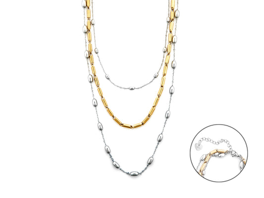 Collana multifili in acciaio, bicolore