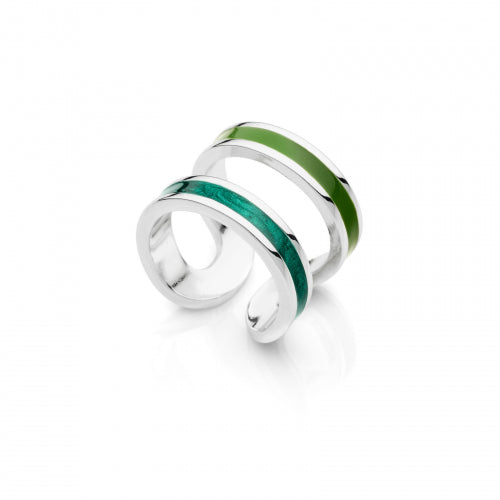 Anello argentato con smalto verde