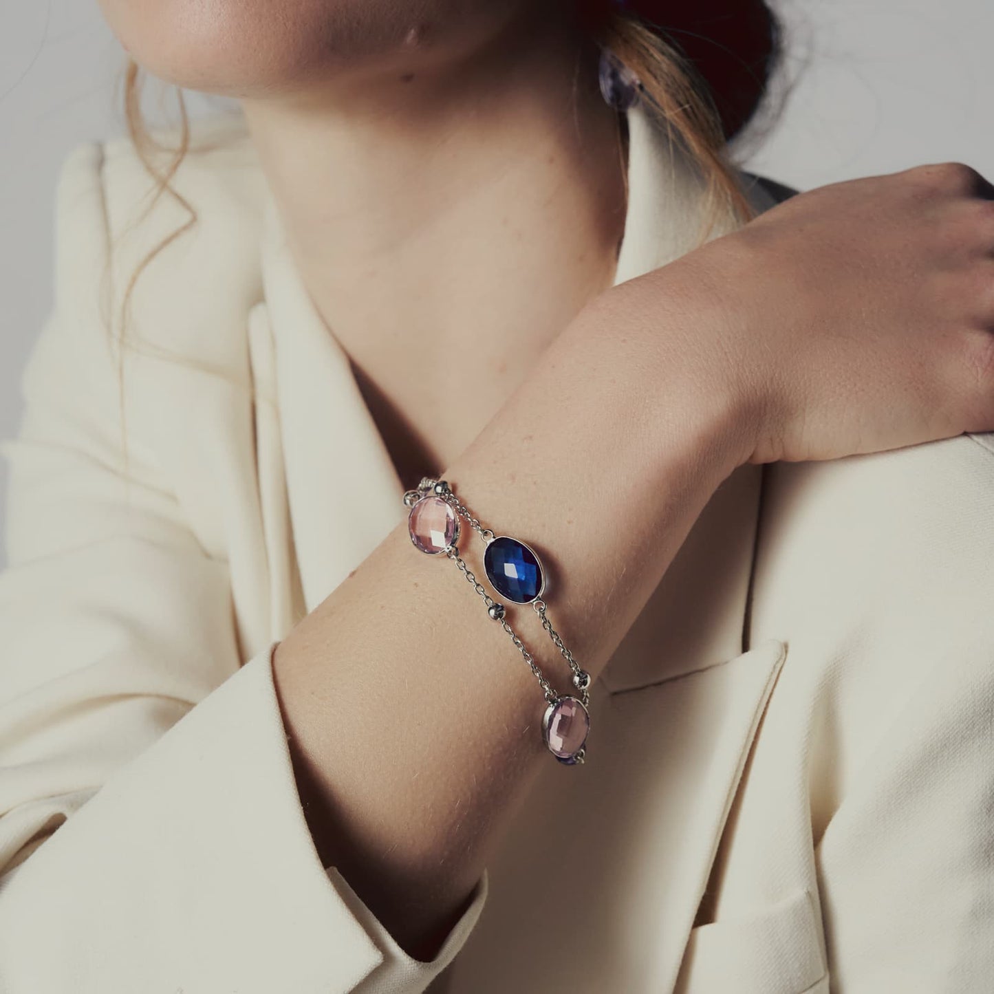 Bracciale con pietre rosa e blu Jaipur