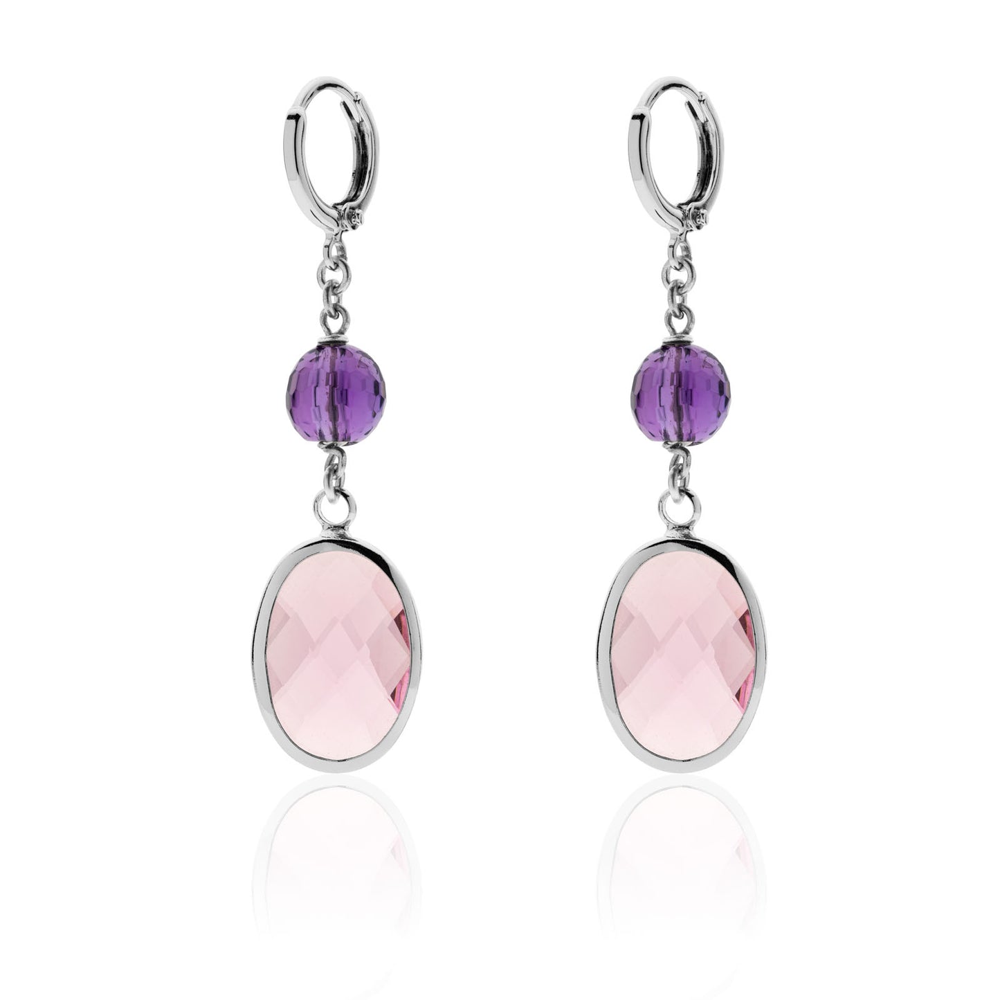 Orecchini lunghi con pietra rosa e perla viola Jaipur