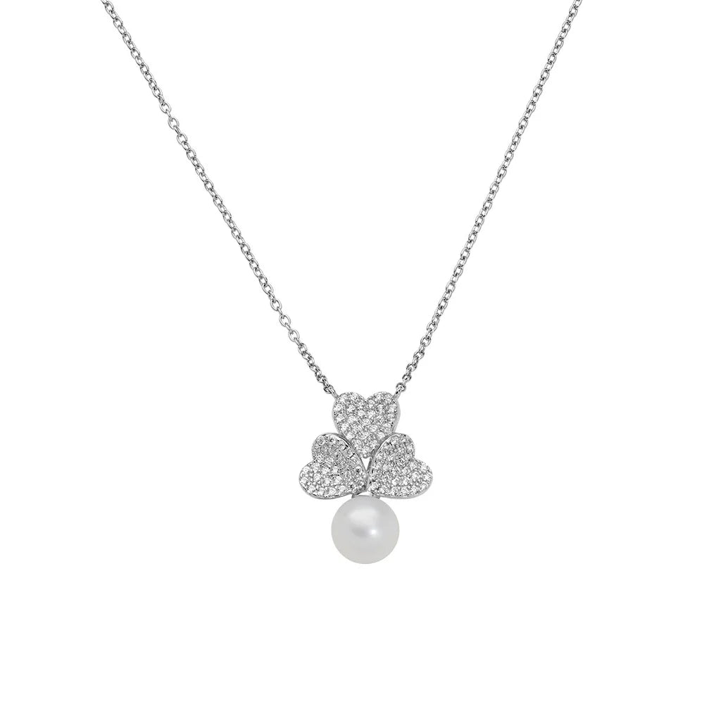 Collana Tris di Cuori Pavé e Perla