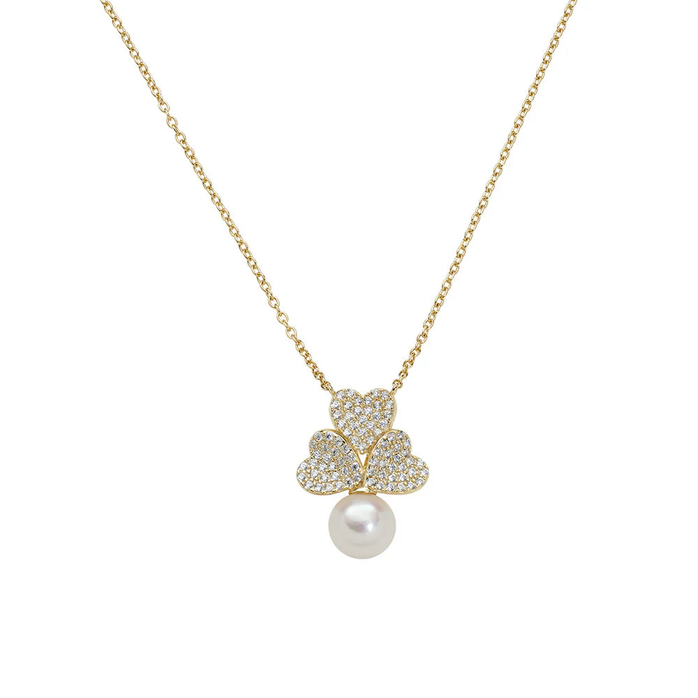 Collana Tris di Cuori Pavé e Perla