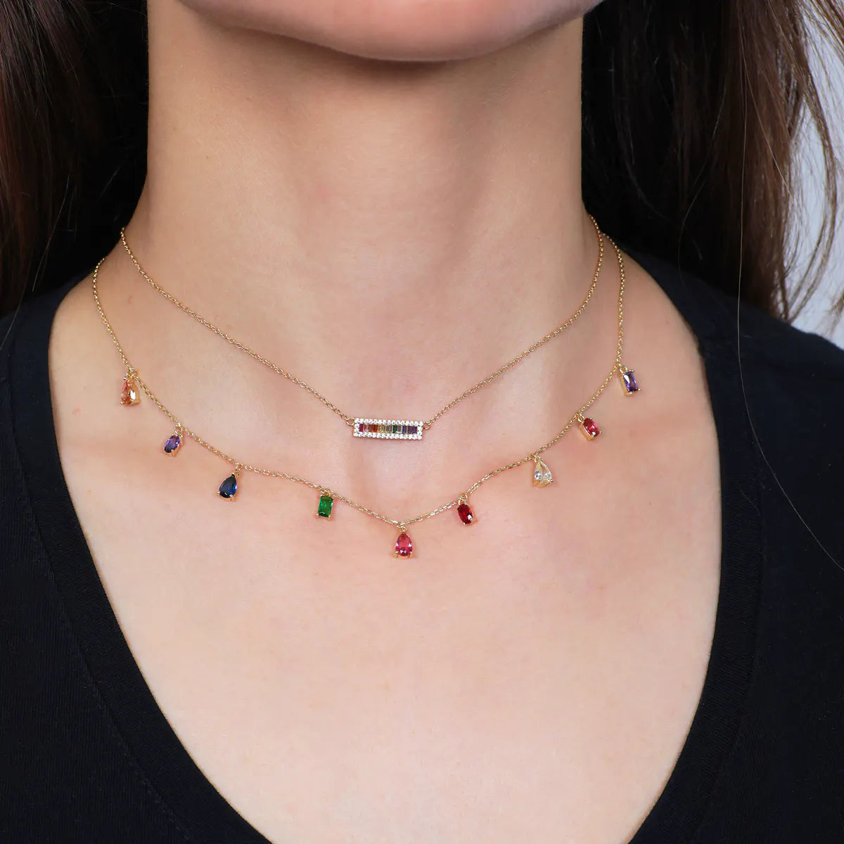 Collana Arcobaleno Dorata con Barretta di Zirconi