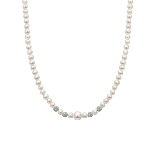 Collana filo di perle con boule diamantate