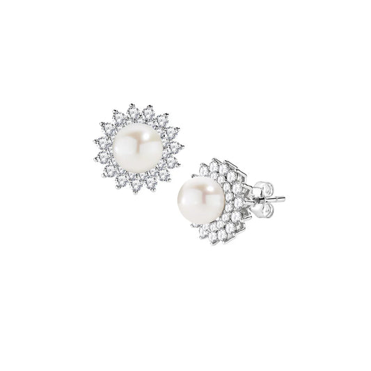Orecchini Fiore Grande Perla e Zirconi