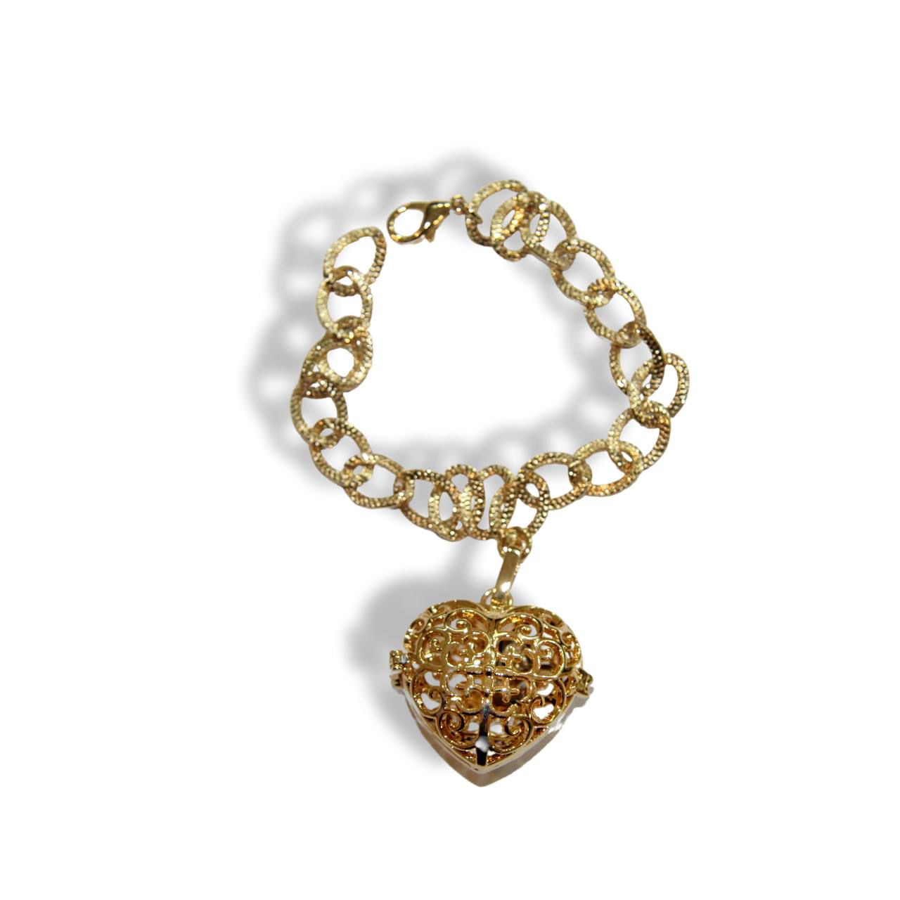 Bracciale con cuore apribile traforato con maglia larga