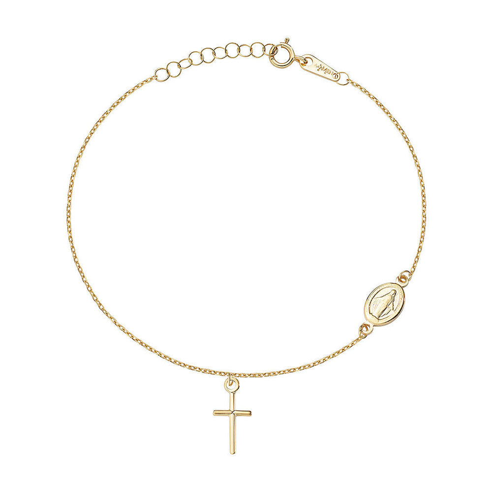 Bracciale con croce e madonnina in oro