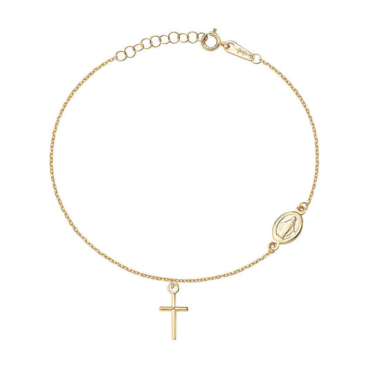 Bracciale con croce e madonnina in oro