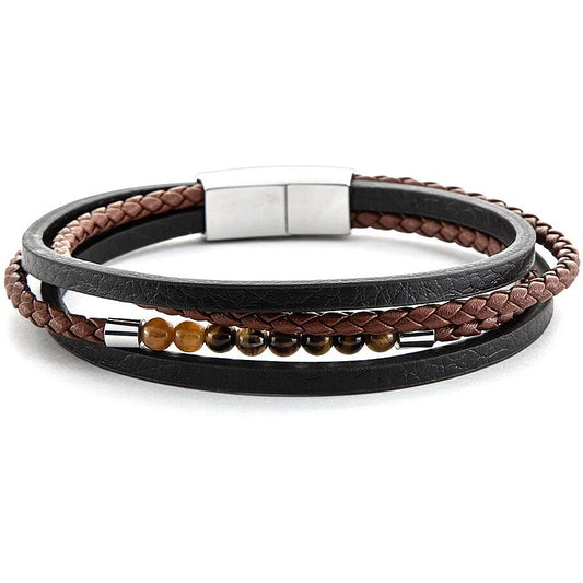 Bracciale corda e eco pelle Marrone e Nero