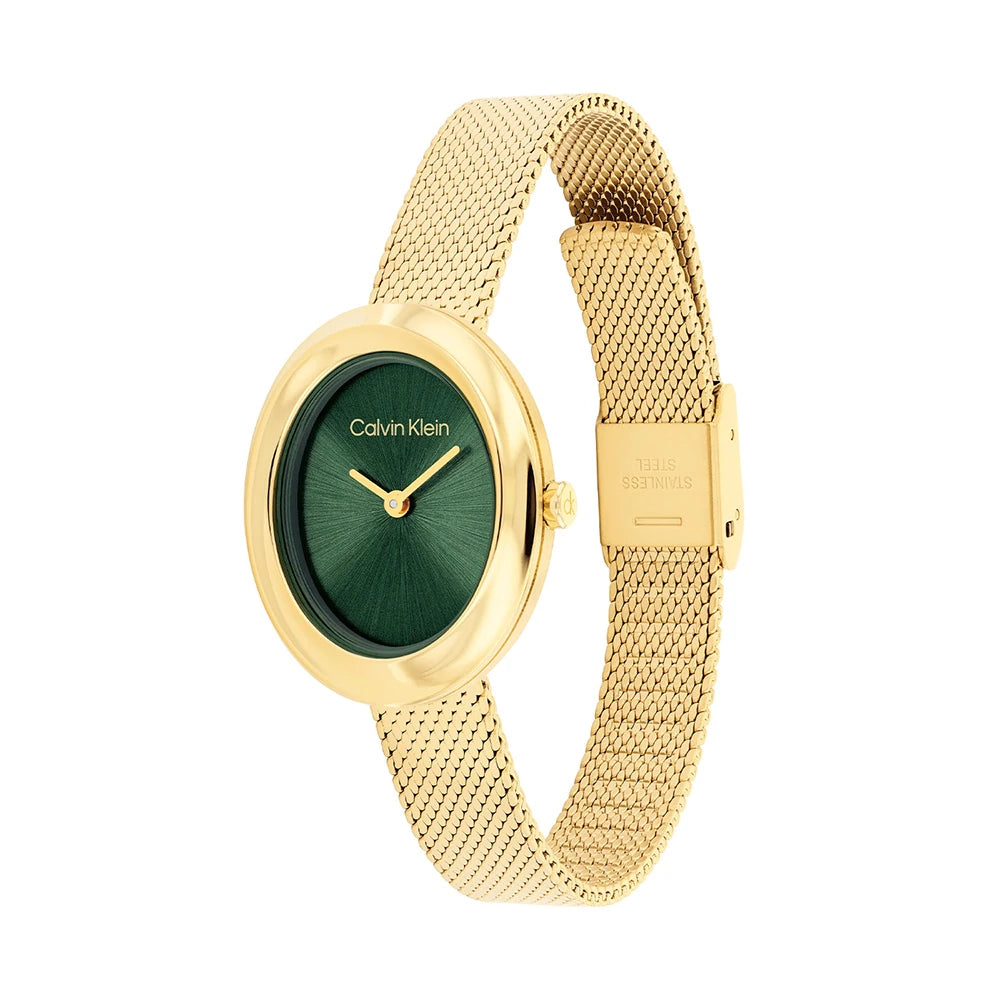 Orologio Calvin Klein 25100152 Twisted Bezel, verde e gold