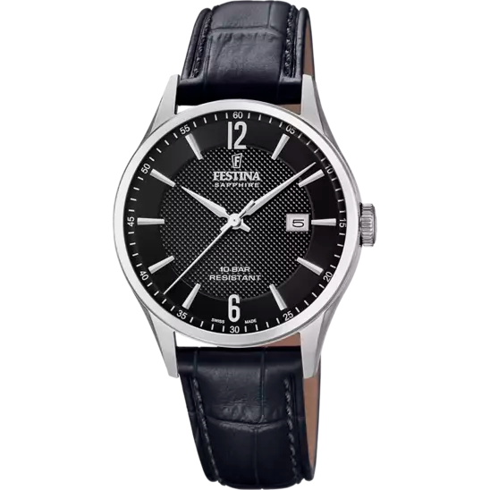 OROLOGIO FESTINA SWISS MADE  NERO CINTURINO IN PELLE, UOMO