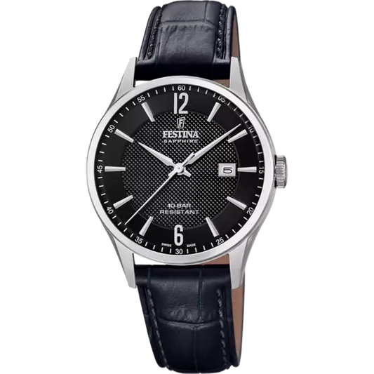 OROLOGIO FESTINA SWISS MADE  NERO CINTURINO IN PELLE, UOMO