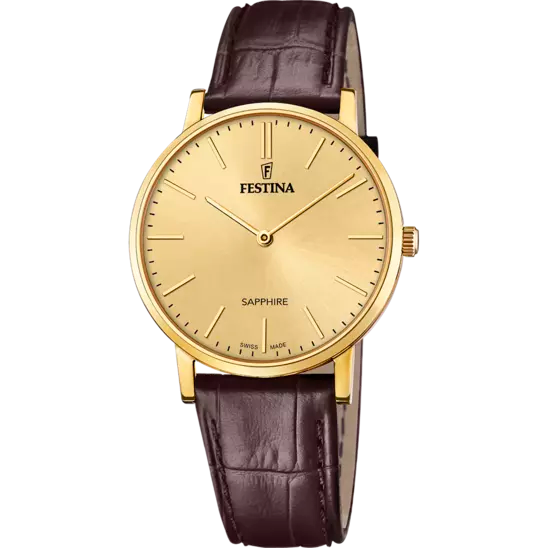 OROLOGIO FESTINA SWISS MADE CHAMPAGNE CINTURINO IN PELLE, UOMO