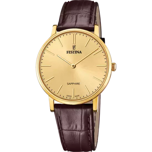 OROLOGIO FESTINA SWISS MADE CHAMPAGNE CINTURINO IN PELLE, UOMO