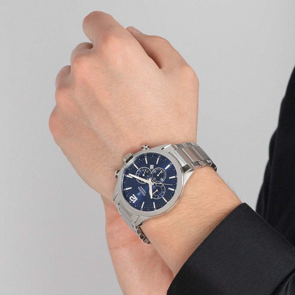 OROLOGIO FESTINA TIMELESS CHRONOGRAPH F20343/7 BLU CINTURINO IN ACCIAIO, UOMO