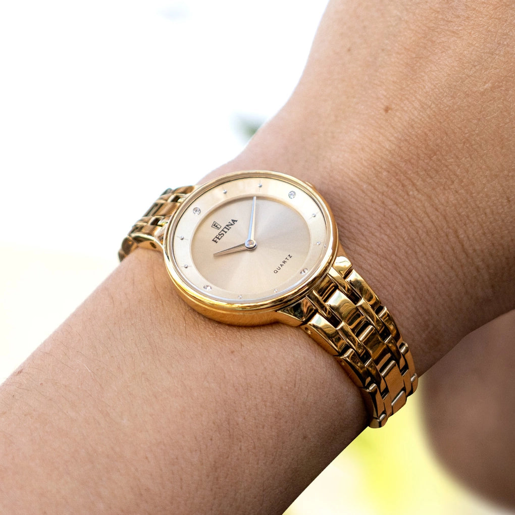 OROLOGIO FESTINA F20601/2 CHAMPAGNE CINTURINO IN ACCIAIO, DONNA