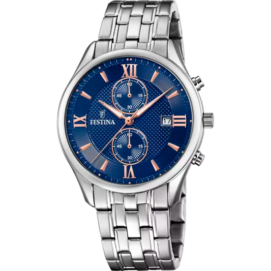 OROLOGIO FESTINA TIMELESS CHRONOGRAPH BLU CINTURINO IN ACCIAIO