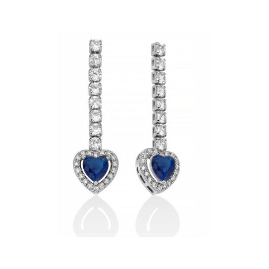 Orecchini lunghi con strass e cuore blu