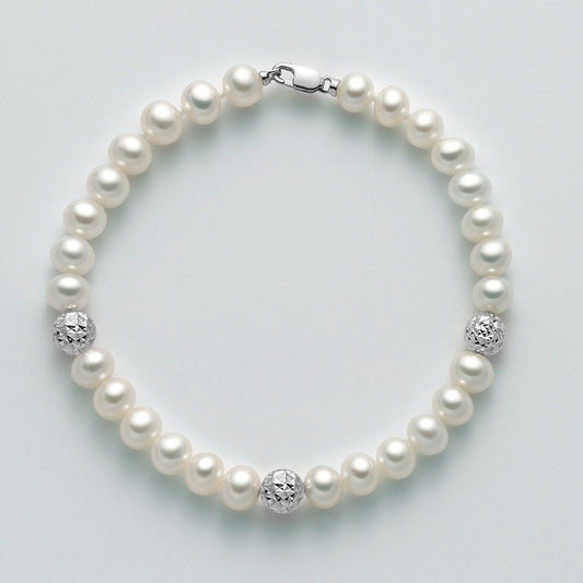 Bracciale perle con tre Boule diamantate